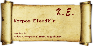 Korpos Elemér névjegykártya